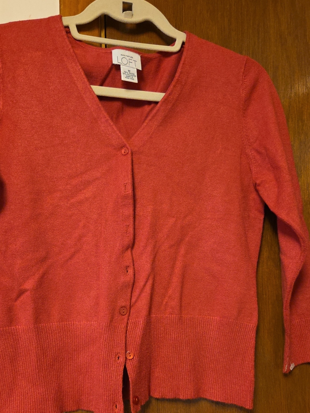 WORN ONCE LOFT Coral Button-Front V-Neck 3/4 Sleeve Cardigan